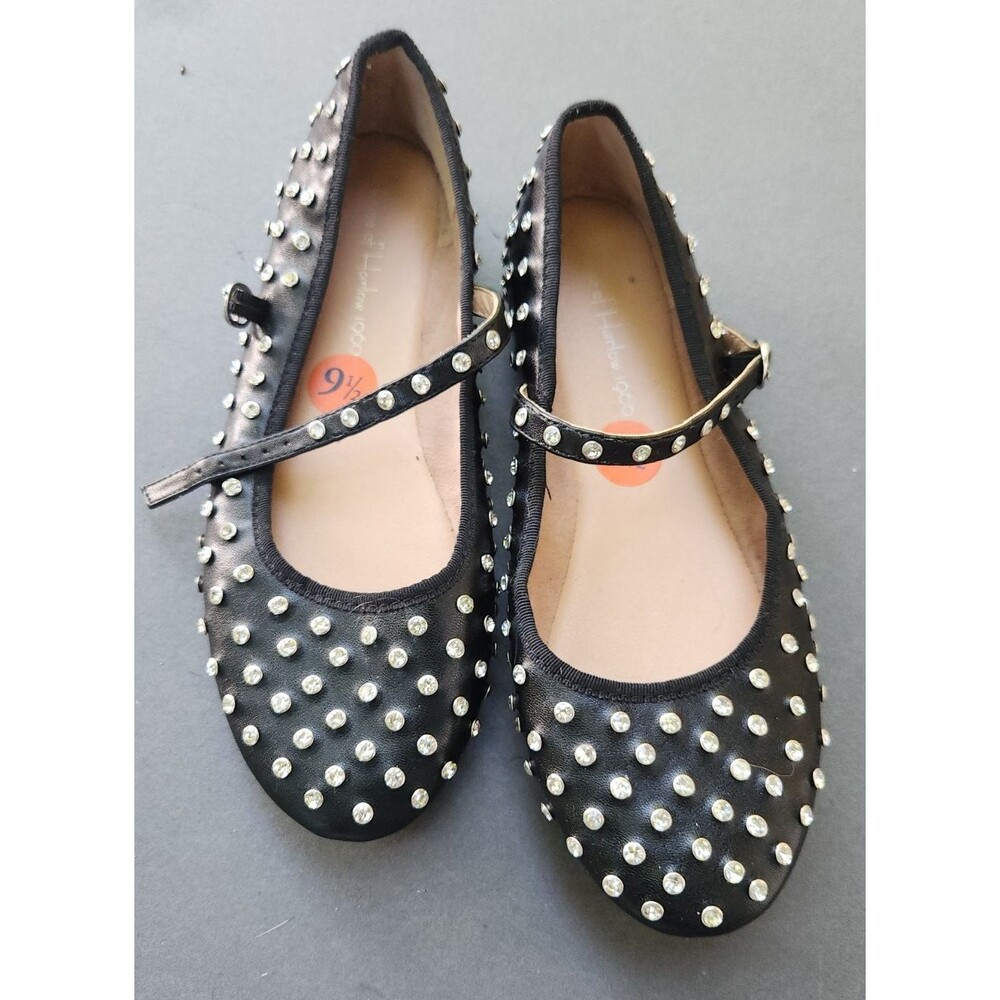 House of Harlow 1960 Size 9.5 Black Rhinestone Studded Flat Mary Janes Shoes